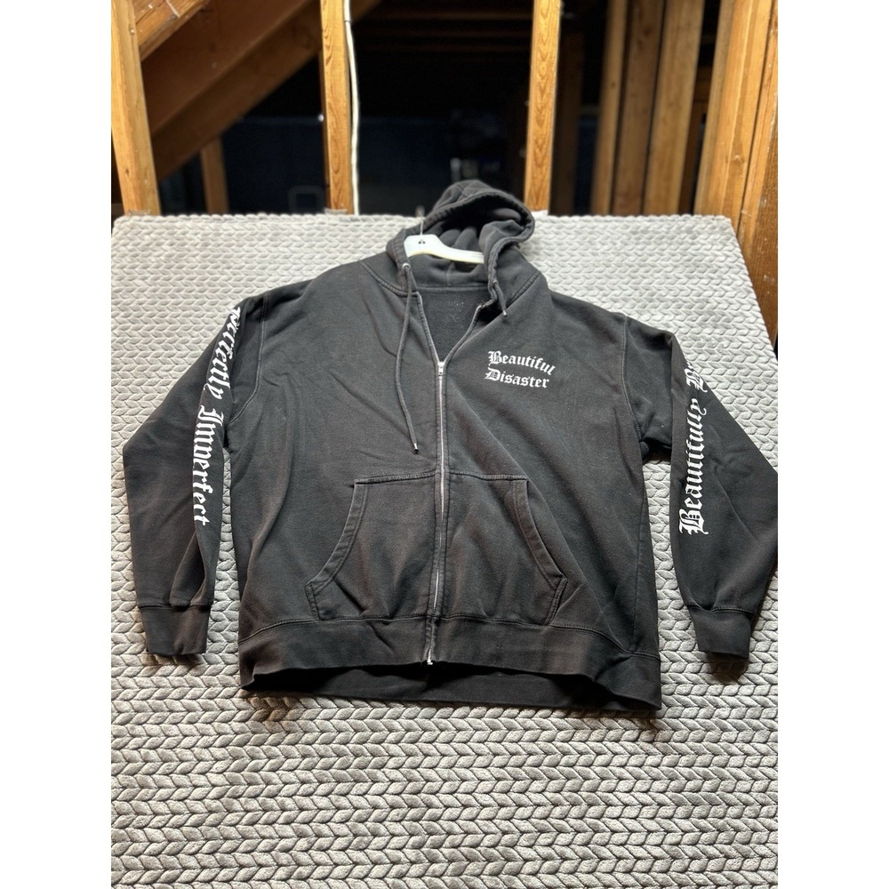Beautiful Disaster Zip Hoodie Black Gothic Graphic XXL 28" Pit to Pit